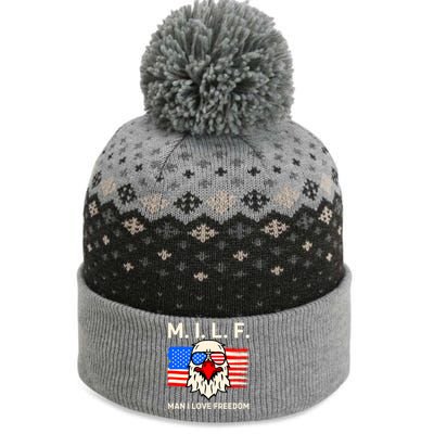 M I L F I Love Freedom Usa American Flag Gift The Baniff Cuffed Pom Beanie