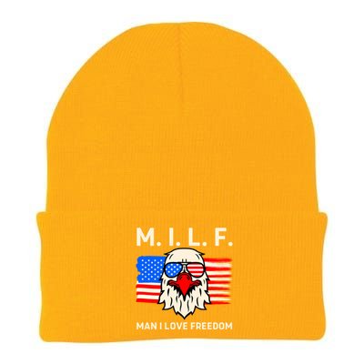 M I L F I Love Freedom Usa American Flag Gift Knit Cap Winter Beanie