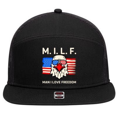 M I L F I Love Freedom Usa American Flag Gift 7 Panel Mesh Trucker Snapback Hat