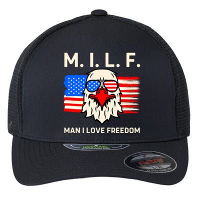 M I L F I Love Freedom Usa American Flag Gift Flexfit Unipanel Trucker Cap