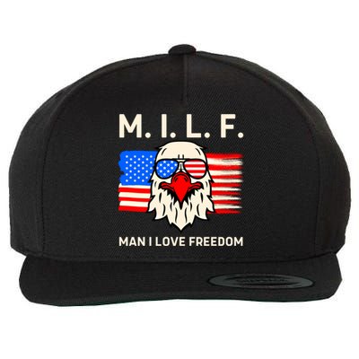 M I L F I Love Freedom Usa American Flag Gift Wool Snapback Cap