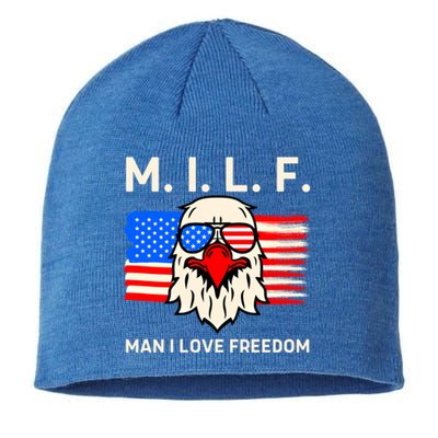 M I L F I Love Freedom Usa American Flag Gift Sustainable Beanie