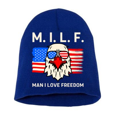 M I L F I Love Freedom Usa American Flag Gift Short Acrylic Beanie