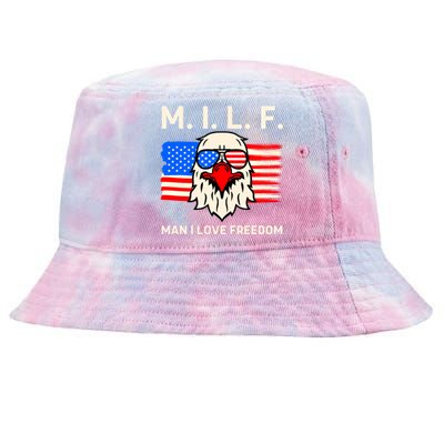 M I L F I Love Freedom Usa American Flag Gift Tie-Dyed Bucket Hat