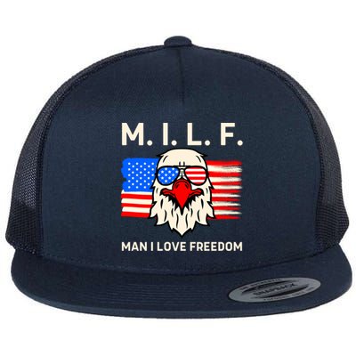 M I L F I Love Freedom Usa American Flag Gift Flat Bill Trucker Hat