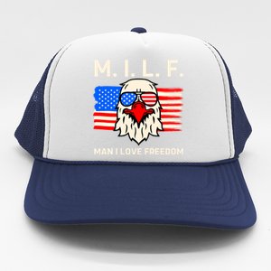 M I L F I Love Freedom Usa American Flag Gift Trucker Hat