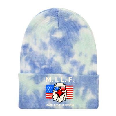 M I L F I Love Freedom Usa American Flag Gift Tie Dye 12in Knit Beanie