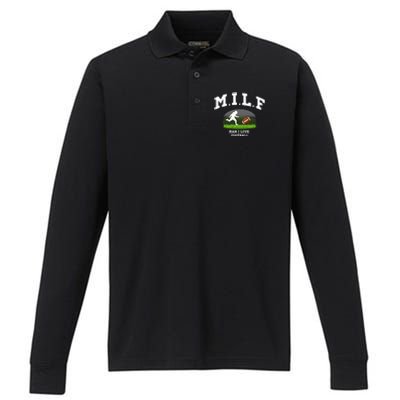 M I L F I Love Football Sunday Is Funday Quarterback Gift Performance Long Sleeve Polo