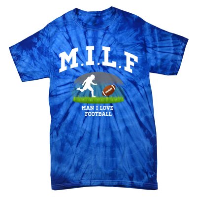 M I L F I Love Football Sunday Is Funday Quarterback Gift Tie-Dye T-Shirt