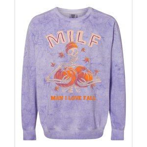 Milf I Love Fall Funny Skeleton Pumpkin Autumn Lover Great Gift Colorblast Crewneck Sweatshirt