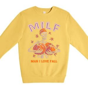 Milf I Love Fall Funny Skeleton Pumpkin Autumn Lover Great Gift Premium Crewneck Sweatshirt