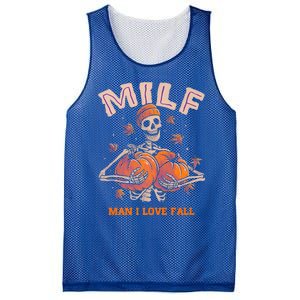 Milf I Love Fall Funny Skeleton Pumpkin Autumn Lover Great Gift Mesh Reversible Basketball Jersey Tank