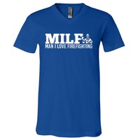 Milf: I Love Firefighting Funny Firefighter Fire Gift V-Neck T-Shirt