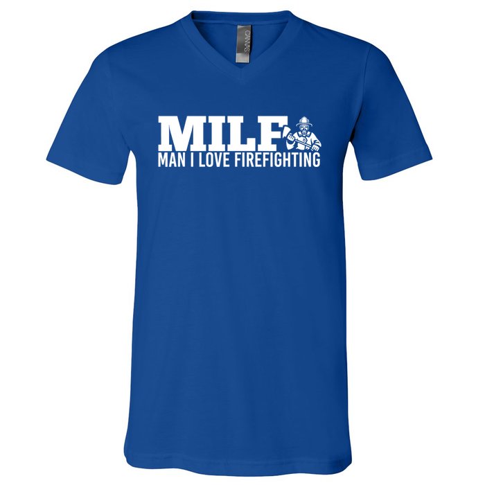 Milf: I Love Firefighting Funny Firefighter Fire Gift V-Neck T-Shirt