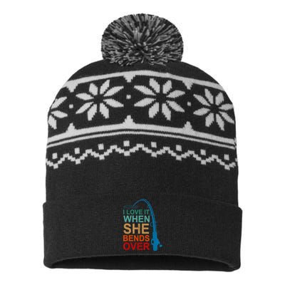 Men I Love It When She Bends Over Funny Fishing USA-Made Snowflake Beanie