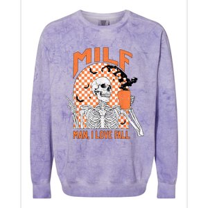 Milf I Love Fall Funny Skeleton Pumpkin Spice Funny Gift Colorblast Crewneck Sweatshirt