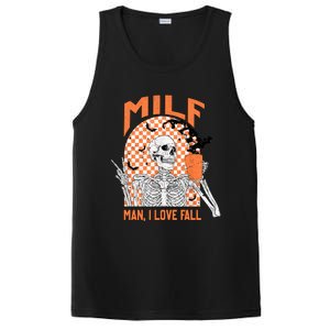 Milf I Love Fall Funny Skeleton Pumpkin Spice Funny Gift PosiCharge Competitor Tank