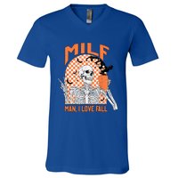 Milf I Love Fall Funny Skeleton Pumpkin Spice Funny Gift V-Neck T-Shirt