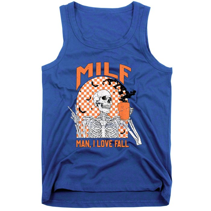 Milf I Love Fall Funny Skeleton Pumpkin Spice Funny Gift Tank Top