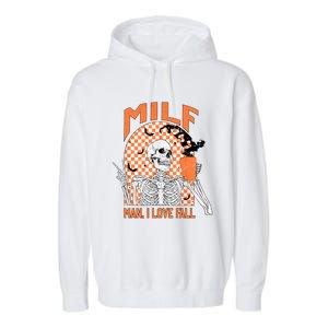 Milf I Love Fall Funny Skeleton Pumpkin Spice Funny Gift Garment-Dyed Fleece Hoodie