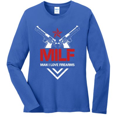 Milf I Love Firearms Gun Owners Patriotic Pro Usa Design Meaningful Gift Ladies Long Sleeve Shirt