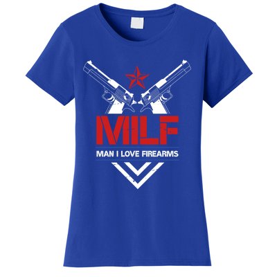 Milf I Love Firearms Gun Owners Patriotic Pro Usa Design Meaningful Gift Women's T-Shirt