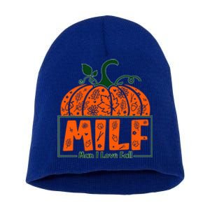 Milf I Love Fall Halloween Funny Pumpkin Design Great Gift Short Acrylic Beanie