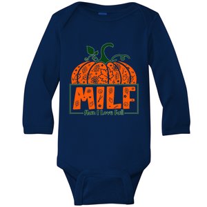 Milf I Love Fall Halloween Funny Pumpkin Design Great Gift Baby Long Sleeve Bodysuit