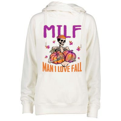 Milf I Love Fall Halloween Spooky Skeleton And Pumpkin Cute Gift Womens Funnel Neck Pullover Hood