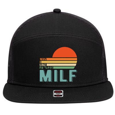 Milf I Love F Football I Heart Hot Moms I Heart Milfs Great Gift 7 Panel Mesh Trucker Snapback Hat