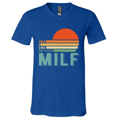 Milf I Love F Football I Heart Hot Moms I Heart Milfs Great Gift V-Neck T-Shirt