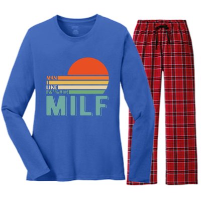 Milf I Love F Football I Heart Hot Moms I Heart Milfs Great Gift Women's Long Sleeve Flannel Pajama Set 