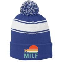 Milf I Love F Football I Heart Hot Moms I Heart Milfs Great Gift Stripe Pom Pom Beanie