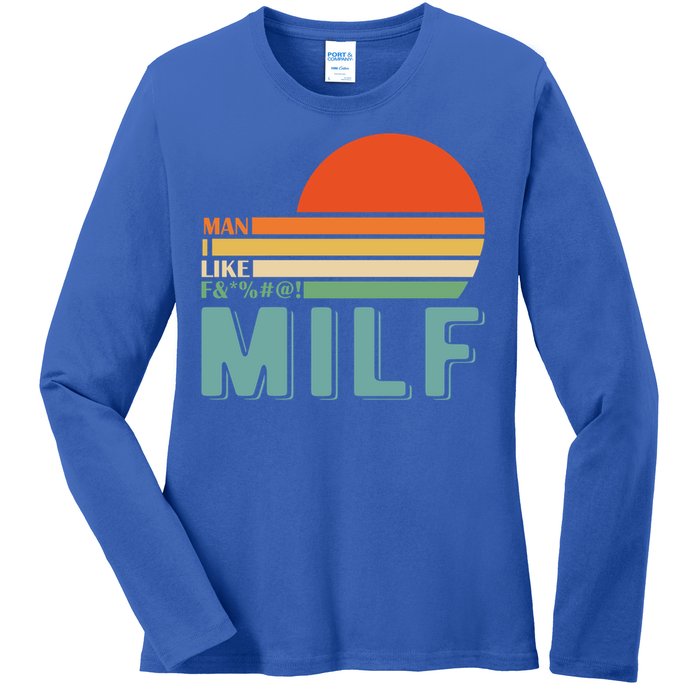 Milf I Love F Football I Heart Hot Moms I Heart Milfs Great Gift Ladies Long Sleeve Shirt