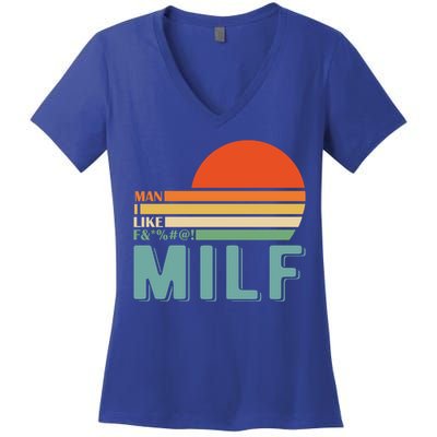 Milf I Love F Football I Heart Hot Moms I Heart Milfs Great Gift Women's V-Neck T-Shirt