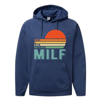 Milf I Love F Football I Heart Hot Moms I Heart Milfs Great Gift Performance Fleece Hoodie