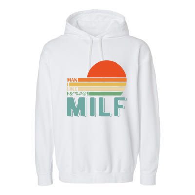 Milf I Love F Football I Heart Hot Moms I Heart Milfs Great Gift Garment-Dyed Fleece Hoodie