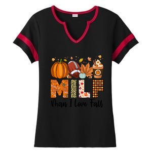 Milf I Love Fall Football Maple Leaf Pumpkin Spice Latte Meaningful Gift Ladies Halftime Notch Neck Tee