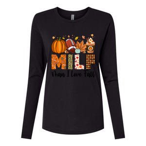 Milf I Love Fall Football Maple Leaf Pumpkin Spice Latte Meaningful Gift Womens Cotton Relaxed Long Sleeve T-Shirt