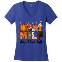 Milf I Love Fall Football Maple Leaf Pumpkin Spice Latte Meaningful Gift Women's V-Neck T-Shirt