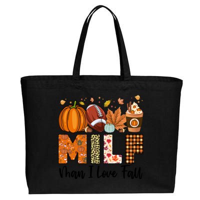 Milf I Love Fall Football Maple Leaf Pumpkin Spice Latte Meaningful Gift Cotton Canvas Jumbo Tote