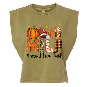 Milf I Love Fall Football Maple Leaf Pumpkin Spice Latte Meaningful Gift Garment-Dyed Women's Muscle Tee