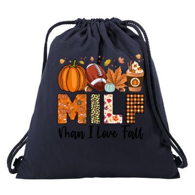 Milf I Love Fall Football Maple Leaf Pumpkin Spice Latte Meaningful Gift Drawstring Bag