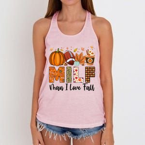 Milf I Love Fall Football Maple Leaf Pumpkin Spice Latte Meaningful Gift Women's Knotted Racerback Tank