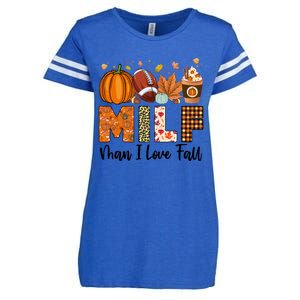 Milf I Love Fall Football Maple Leaf Pumpkin Spice Latte Meaningful Gift Enza Ladies Jersey Football T-Shirt