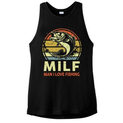  Man I Love Fishing Fly Fish Fisherman Funny Bass Dad  Ladies PosiCharge Tri-Blend Wicking Tank