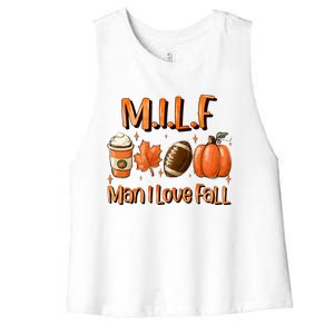 Milf I Love Fall Funny Autumn Seasons Lover Gift Women's Racerback Cropped Tank