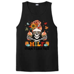 Milf I Love Fall Skeleton Pumpkin Spice Messy Bun Mom Gift PosiCharge Competitor Tank