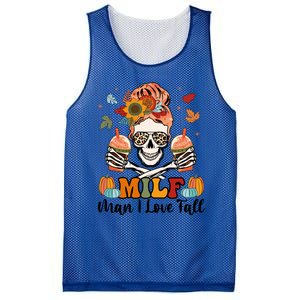 Milf I Love Fall Skeleton Pumpkin Spice Messy Bun Mom Gift Mesh Reversible Basketball Jersey Tank