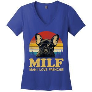 Milf I Love Frenchie Funny Saying French Bulldog Lovers Cool Gift Women's V-Neck T-Shirt